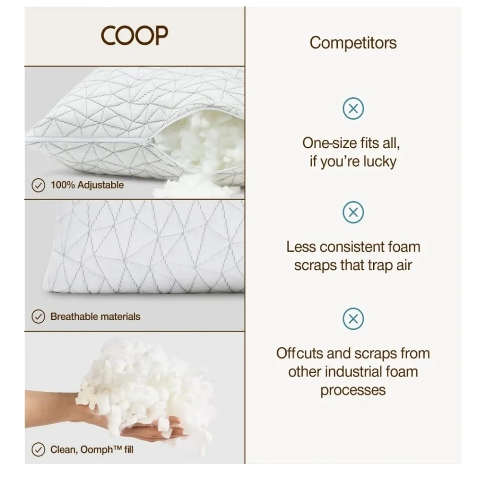 Coop Original Adjustable Pillow, Queen Size Bed Pillows for Sleeping,